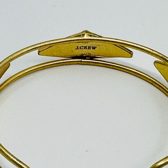 J. Crew Cuff Bracelet Crystal Diamond Cut Out Shapers Gold Tone Modernist - Picture 6 of 8